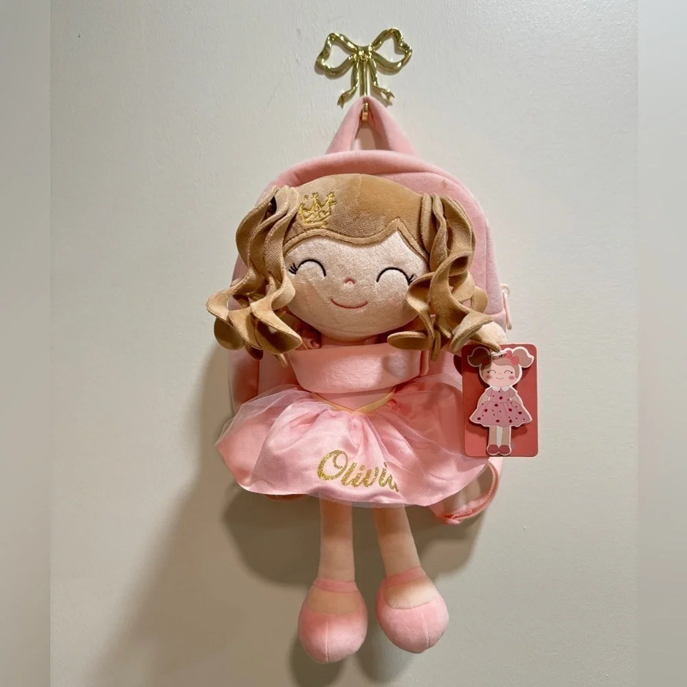 Personalized Olivia backpack ballet ballerina doll plush curly soft toy girl